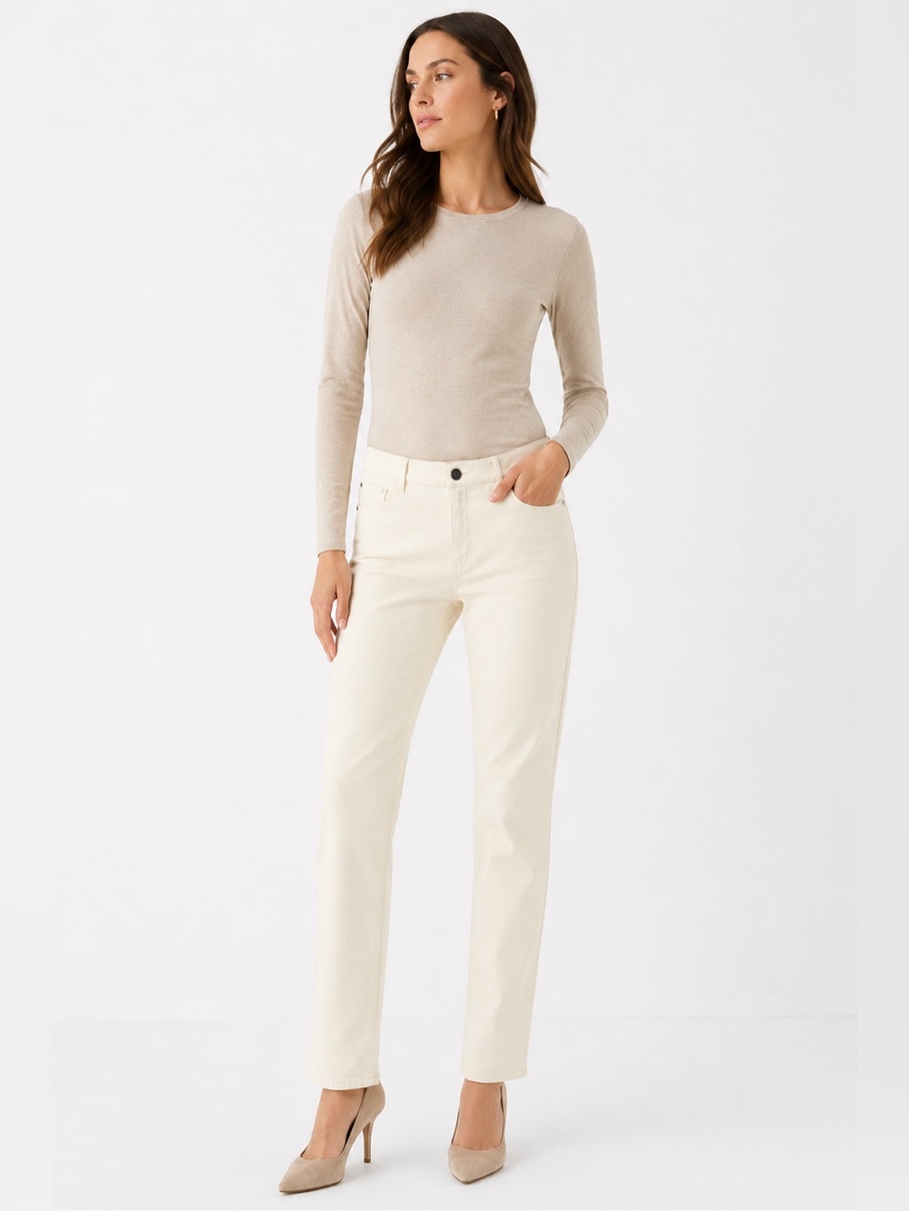 Lafayette 148 New York Ivory Stretch Straight Leg Pants Size 8 NWOT Luxury
